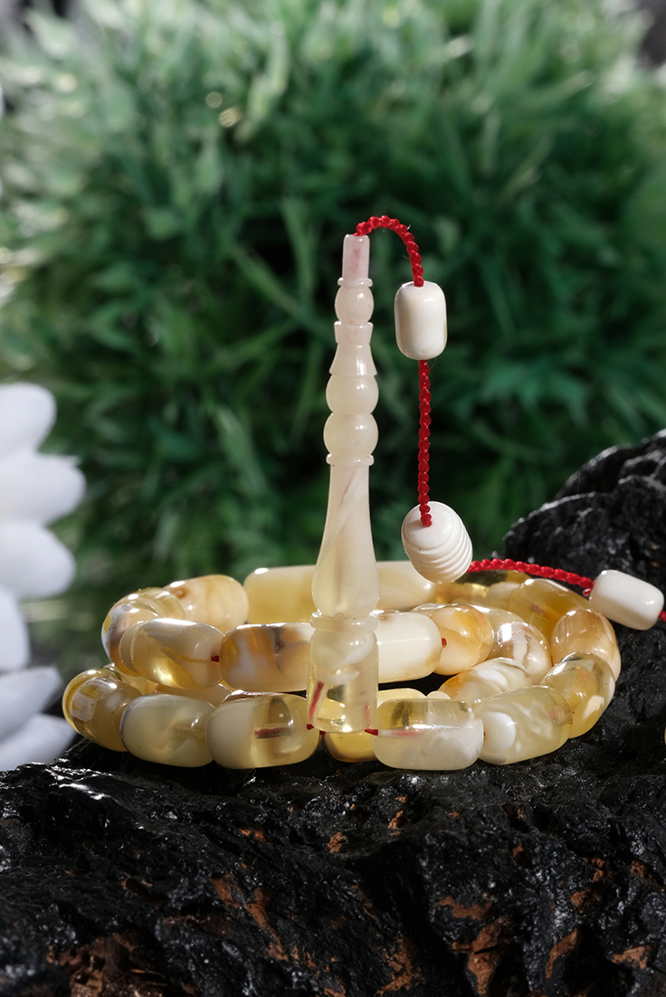 Yerli İşçilik Kapsül Kesim Seccar Damla Kehribar Tesbih