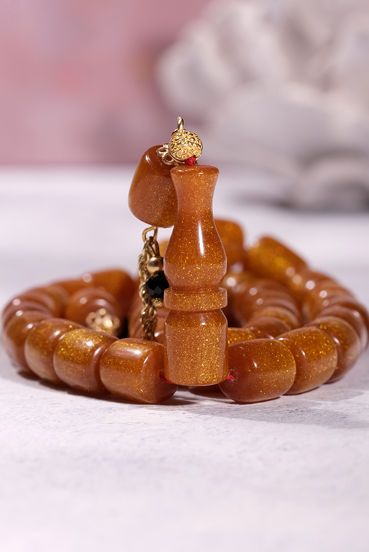 Simli Sıkma Kehribar Tesbih